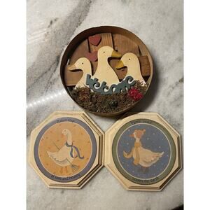 Vintage 1980s Wooden Goose Duck Wall Hangings Decor Country Farmhouse Folk Art